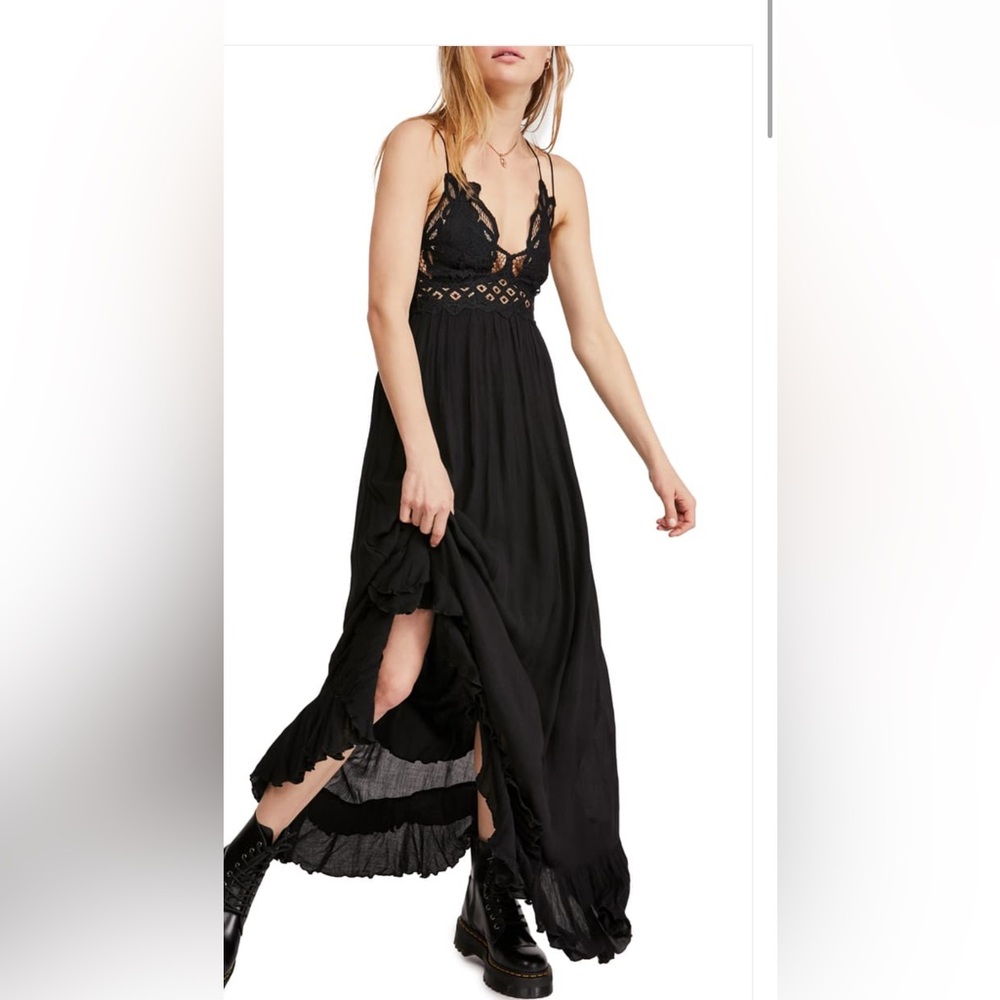 Free people Elegant Black Lace Maxi Dress